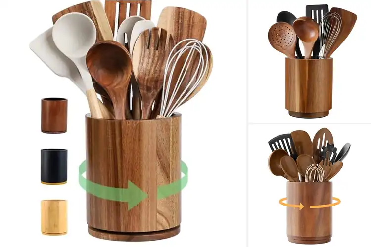Detailed view of Best Durable Wooden Utensil Holder