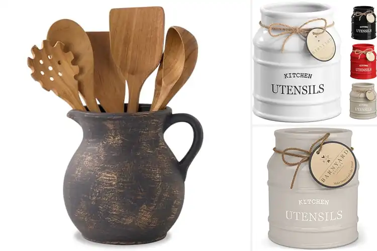 Detailed view of Best Farmhouse Utensil Holder For Kitchen Decor