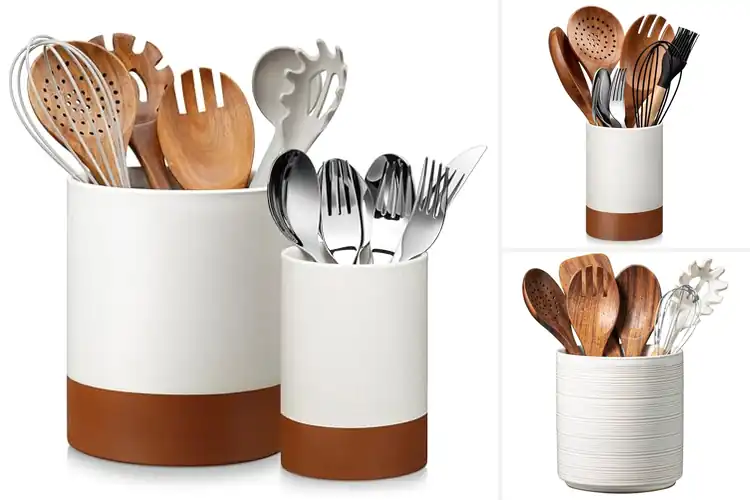 Detailed view of Best Khaki White Utensil Crocks